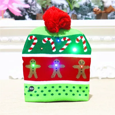 Adult Kids Christmas Hat With Lights Colorful Luminous Knitted Hat Acrylic Party Hat