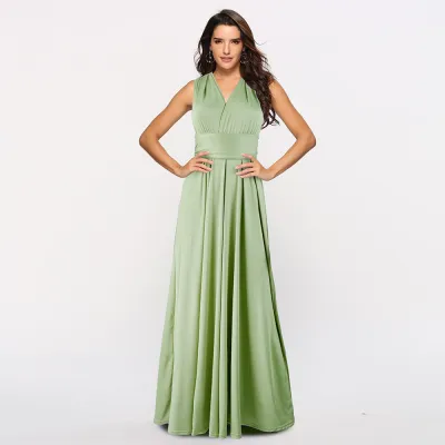 Women Elegant Solid Color V Neck Backless Sexy Bandage Maxi Dress