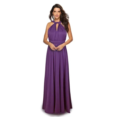 Women Elegant Solid Color V Neck Backless Sexy Bandage Maxi Dress