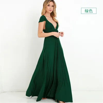 Women Elegant Solid Color V Neck Backless Sexy Bandage Maxi Dress
