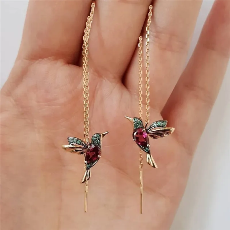 Women Fashion Simple Long Bird Alloy Earrings