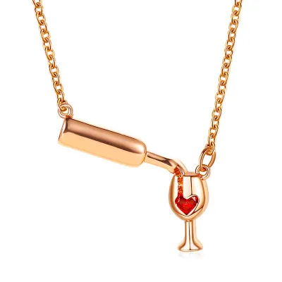 Women Fashion Simple Heart Shaped Diamond Red Wine Bottle Goblet Necklace