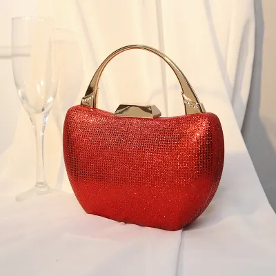 Women Fashion Chic Rhinestone Decorative Buckle Design Tote Evening Bag