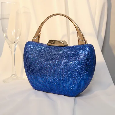 Women Fashion Chic Rhinestone Decorative Buckle Design Tote Evening Bag