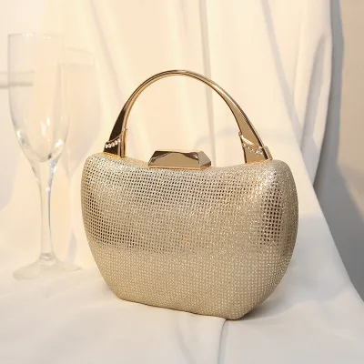 Women Fashion Chic Rhinestone Decorative Buckle Design Tote Evening Bag