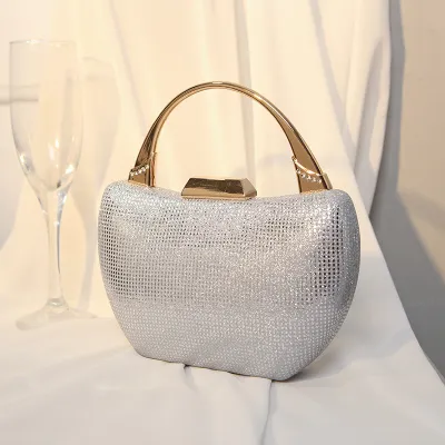 Women Fashion Chic Rhinestone Decorative Buckle Design Tote Evening Bag