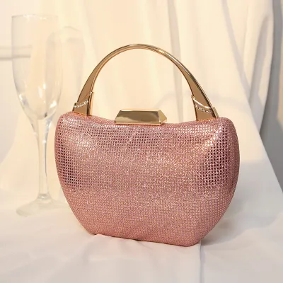 Women Fashion Chic Rhinestone Decorative Buckle Design Tote Evening Bag