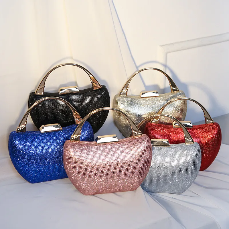 Women Fashion Chic Rhinestone Decorative Buckle Design Tote Evening Bag