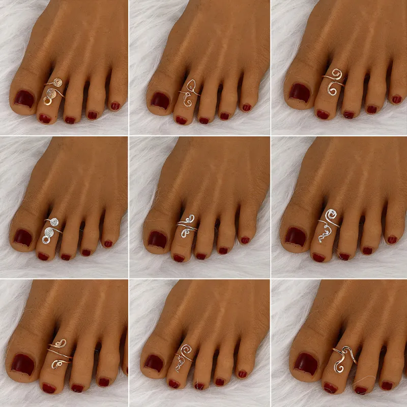 Women's Fashion Retro Geometric Metal Cutout Knuckle Toe Ring