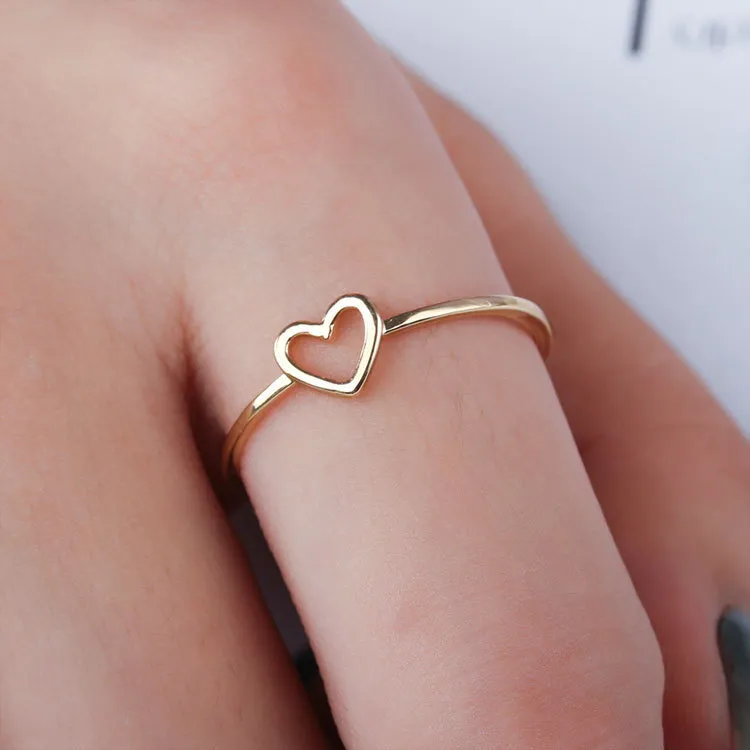 Women Fashion Simple Hollow Heart Shaped Copper Electroplating Ring