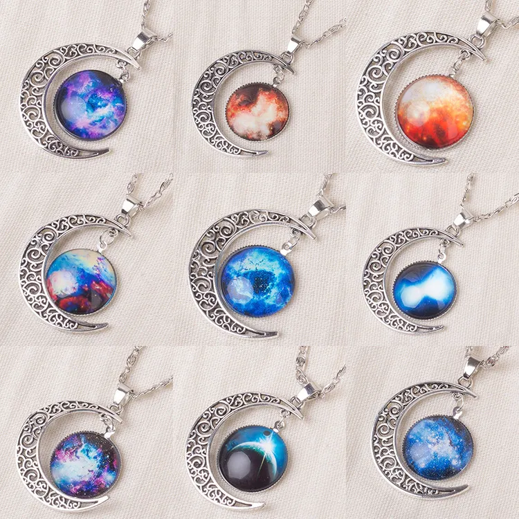 Women Retro Starry Moon Metal Necklace Fashion Jewelry