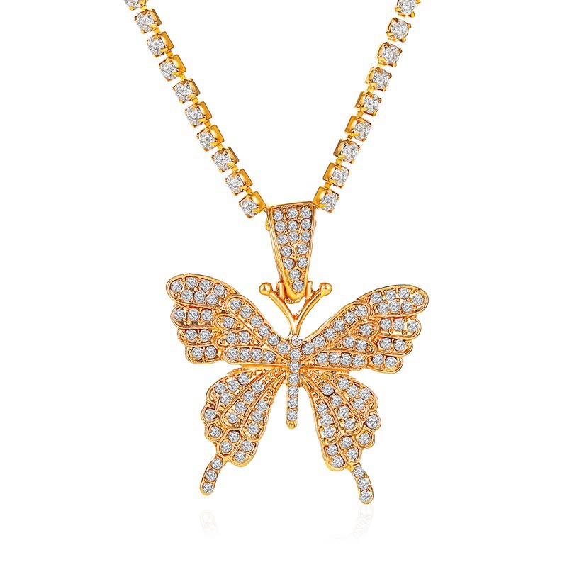 WEVENI Alloy Rhinestone Butterfly Necklace For Women - Dainty Crystal Pendant, 50cm+7cm Chain, Hypoallergenic Gift
