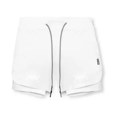 Men Casual Solid Color Letter Print Double Layer Breathable Quick Dry Mid Waist Tie Sports Shorts