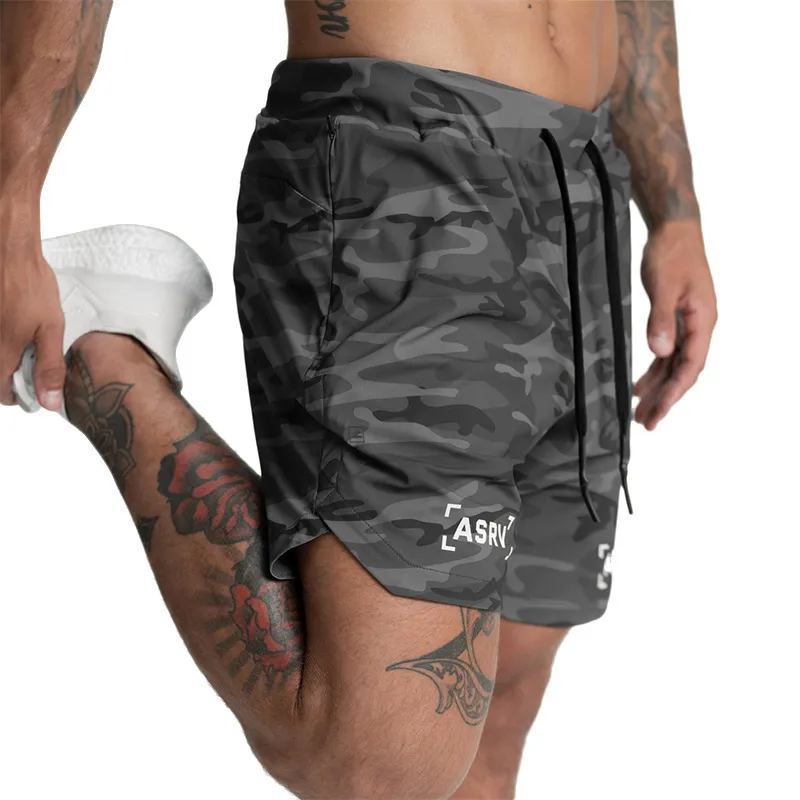 Men Camouflage Letter Print Waterproof Quick Dry Mid Waist Tie Sports Shorts