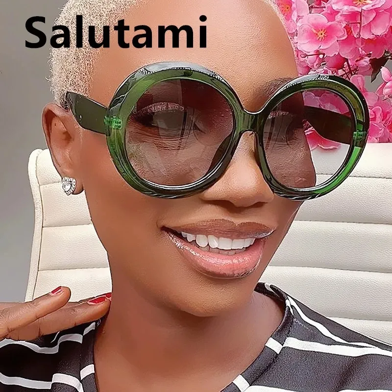 Women Fashion Round Plastic Frame AC Lens Sunglasses