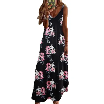 Women Casual Bohemian Sleeveless Summer Holiday Print Slip Dress
