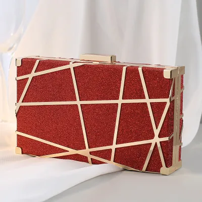 Women Fashion Geometric Pattern Buckle Design Square PU Evening Bag