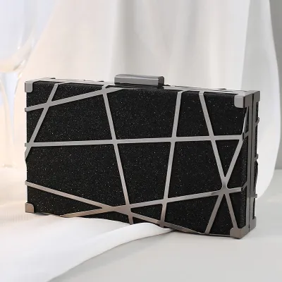 Women Fashion Geometric Pattern Buckle Design Square PU Evening Bag