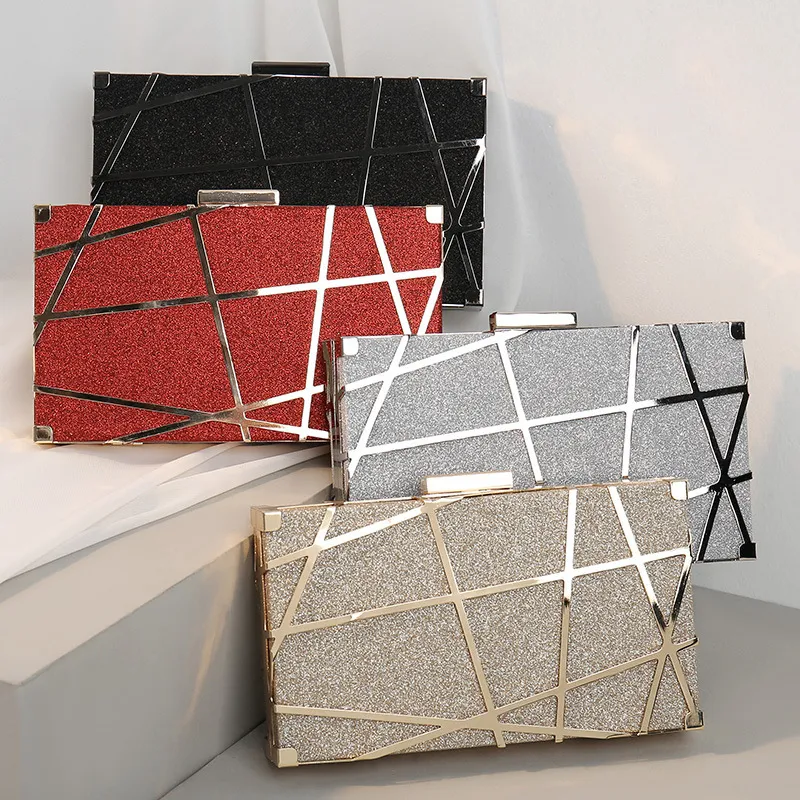 Women Fashion Geometric Pattern Buckle Design Square PU Evening Bag