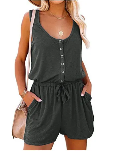 Women Sleeveless High Waist Tie Casual Loose Wide Leg Short Rompers