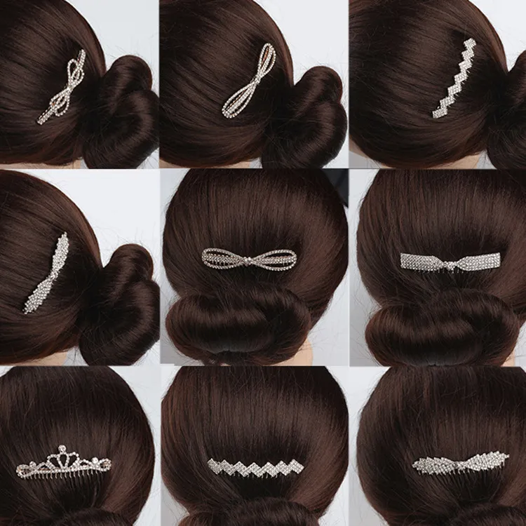 Women Fashion Simple Rhinestone Bow Heart-Shaped Diamond Bangs Hair Comb