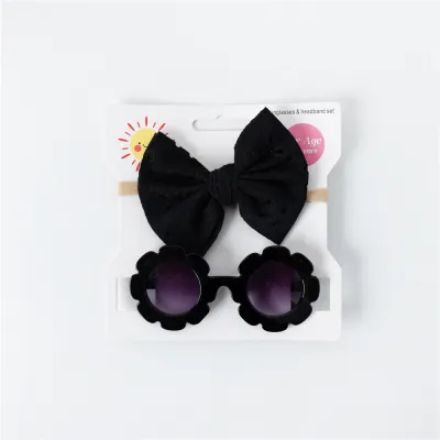 Kids Casual Fashion Hollow Bow Hairband Headwear Sunglasses 2-Piece Set