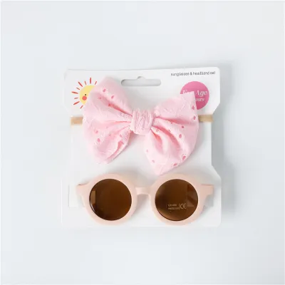 Kids Casual Fashion Hollow Bow Hairband Headwear Sunglasses 2-Piece Set