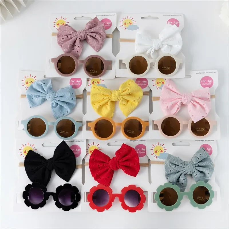 Kids Casual Fashion Hollow Bow Hairband Headwear Sunglasses 2-Piece Set