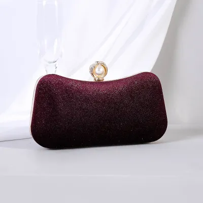 Women's Vintage Pearl Rhinestone Embellished Velvet Evening Bag Small Pillow Lock Closure