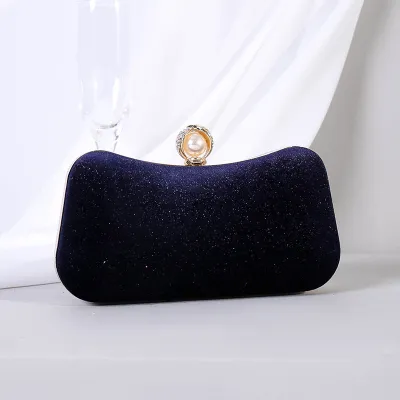 Women's Vintage Pearl Rhinestone Embellished Velvet Evening Bag Small Pillow Lock Closure