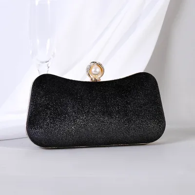 Women's Vintage Pearl Rhinestone Embellished Velvet Evening Bag Small Pillow Lock Closure