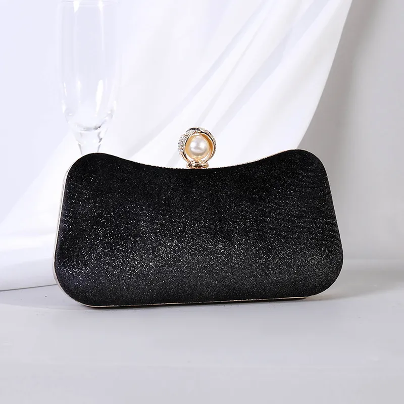 Women's Vintage Pearl Rhinestone Embellished Velvet Evening Bag Small Pillow Lock Closure