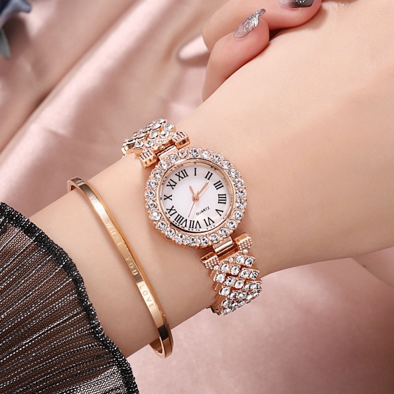 Women Fashion Diamond Strap With Bracelet Quartz Watch Set