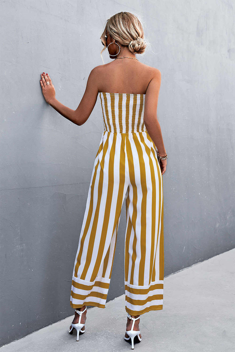 Women Classic Tube Top Print Stripe Jumpsuit