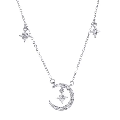 Women Fashion Simple Moon Copper Diamond Pendant Necklace
