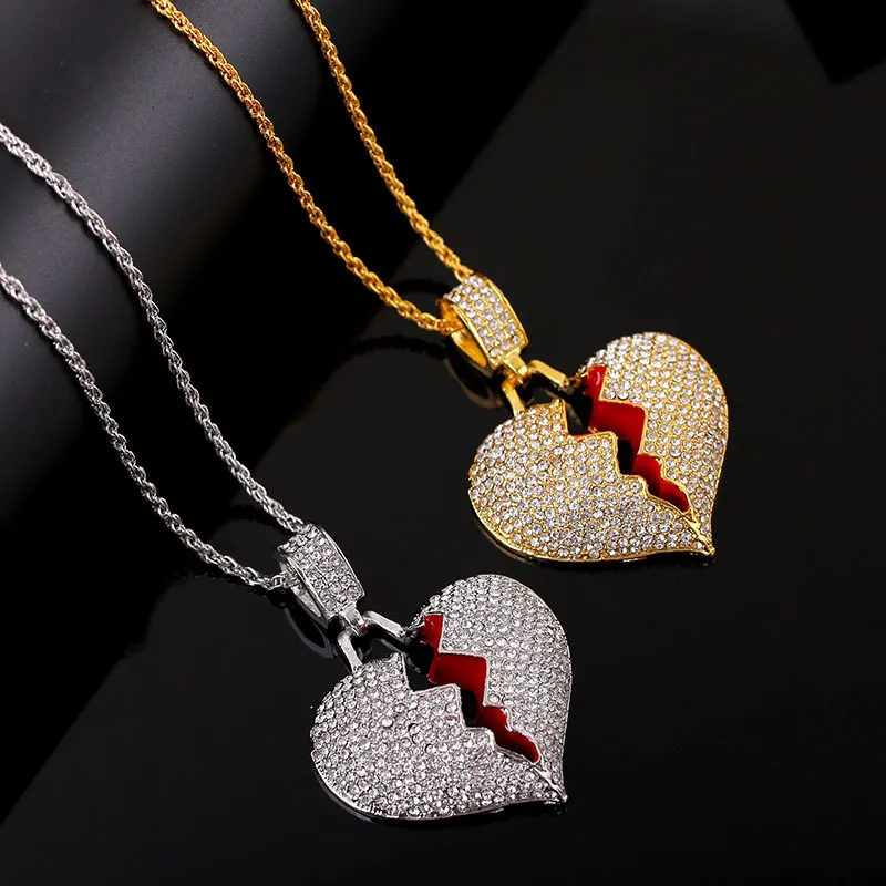 Unisex Fashion Cracked Heart Pendant Alloy Diamond Necklace
