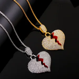 Unisex Fashion Cracked Heart Pendant Alloy Diamond Necklace