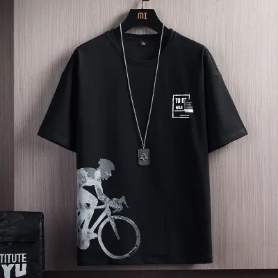 Men Casual Simple Mountain City Cycling Pattern Letter Print Slim Fit Round Neck Short Sleeve T-Shirt