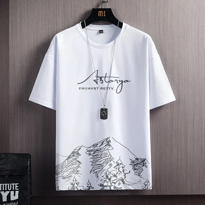 Men Casual Simple Mountain City Cycling Pattern Letter Print Slim Fit Round Neck Short Sleeve T-Shirt
