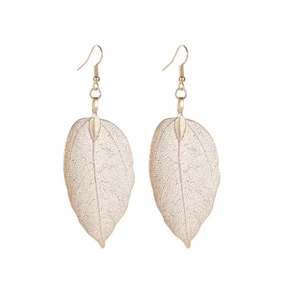 Women Fashion Retro Long Hollow Leaf Drop Earrings