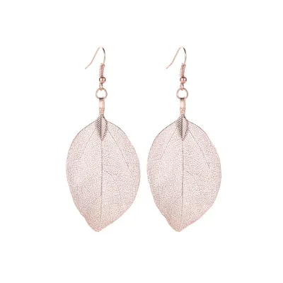 Women Fashion Retro Long Hollow Leaf Drop Earrings