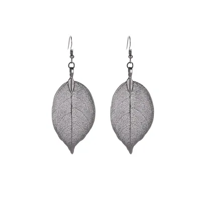 Women Fashion Retro Long Hollow Leaf Drop Earrings