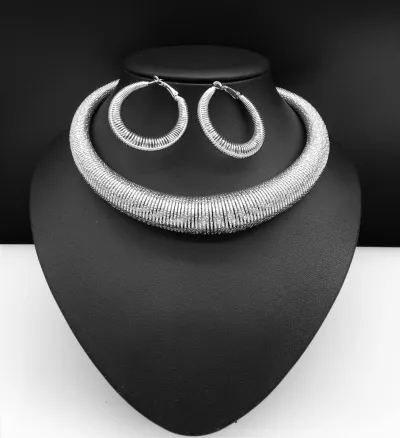 Women Fashion Exaggerated Boho Alloy Spring Necklace Earrings Set