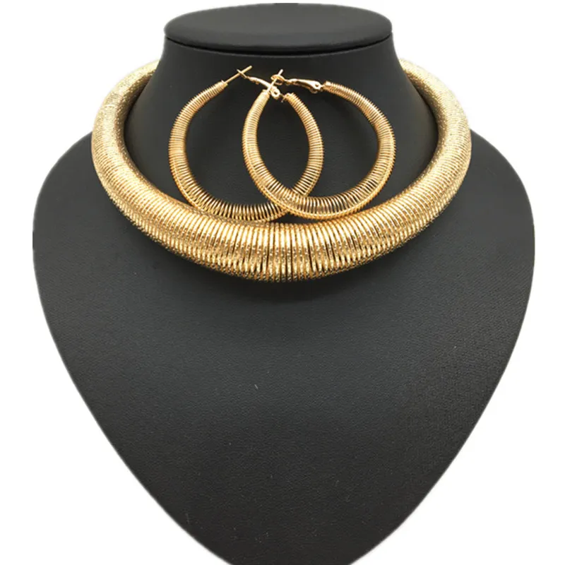 Women Fashion Exaggerated Boho Alloy Spring Necklace Earrings Set