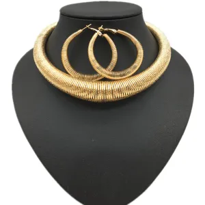 Women Fashion Exaggerated Boho Alloy Spring Necklace Earrings Set