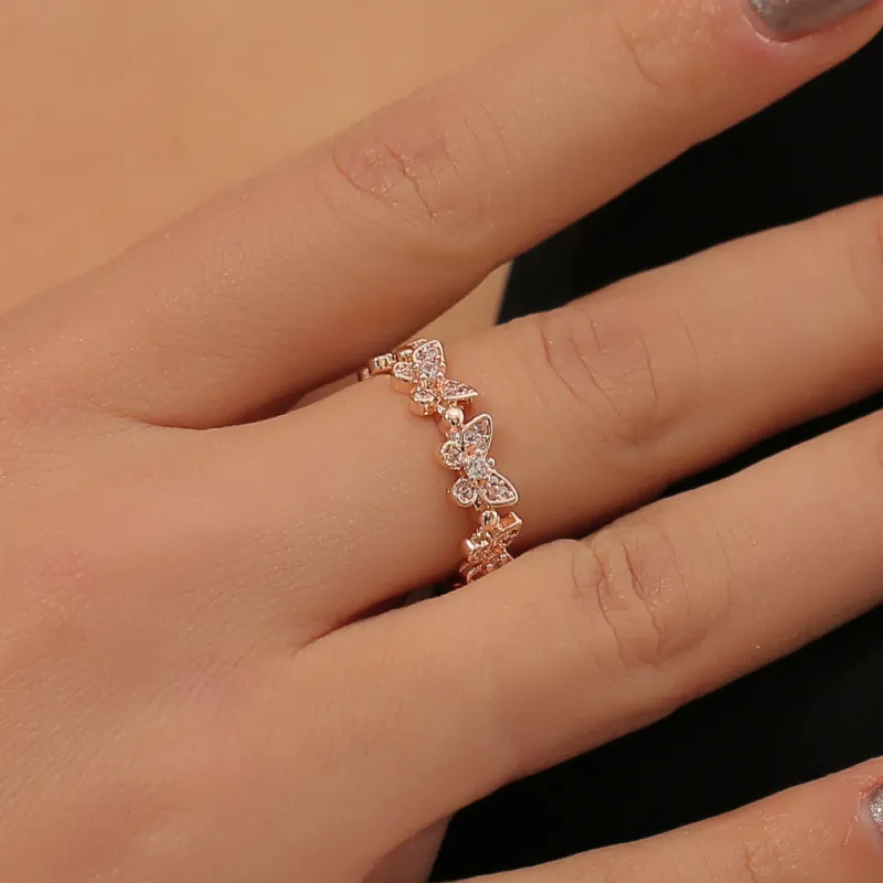 Women Simple Fashion Zircon Butterfly Alloy Open Adjustable Ring