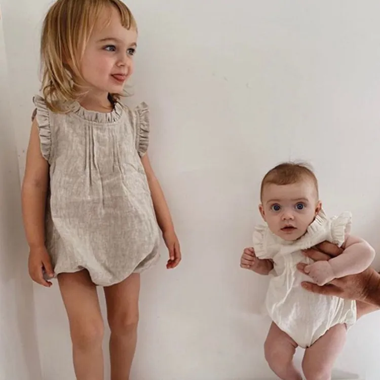 Baby Fashion Solid Color Linen Romper Pullover Sleeveless Cotton