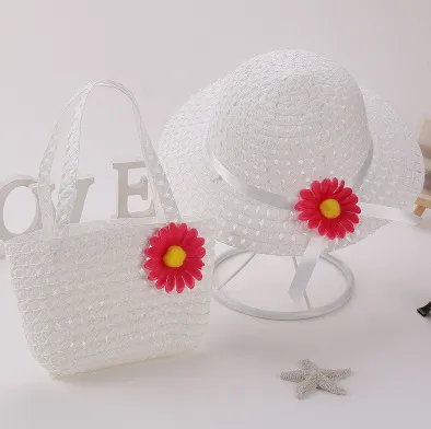 Kids Fashion Cute Sweet Sunflower Hat Woven Bag Set Unisex Straw Dome Wild