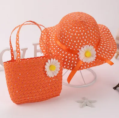 Kids Fashion Cute Sweet Sunflower Hat Woven Bag Set Unisex Straw Dome Wild