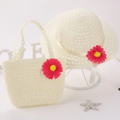 Kids Fashion Cute Sweet Sunflower Hat Woven Bag Set Unisex Straw Dome Wild
